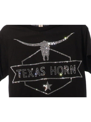 Texas Longhorn Rhinestone Bling Bling Short Sleeve T-shirt