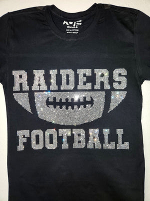 Raiders Shirt, Football Tee, Las Vegas T-shirt, Rhinestone shirt, bling bling tee, Game day shirt, Sport Shirt, women tee, Black T-shirt