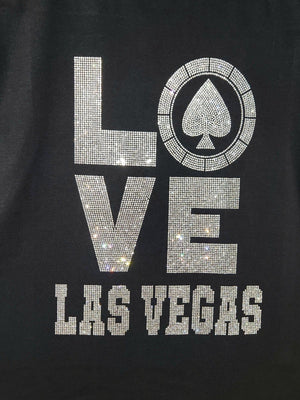 Las Vegas Customizable Love Casino Chip Rhinestone Bling Bling Short Sleeve T-shirt