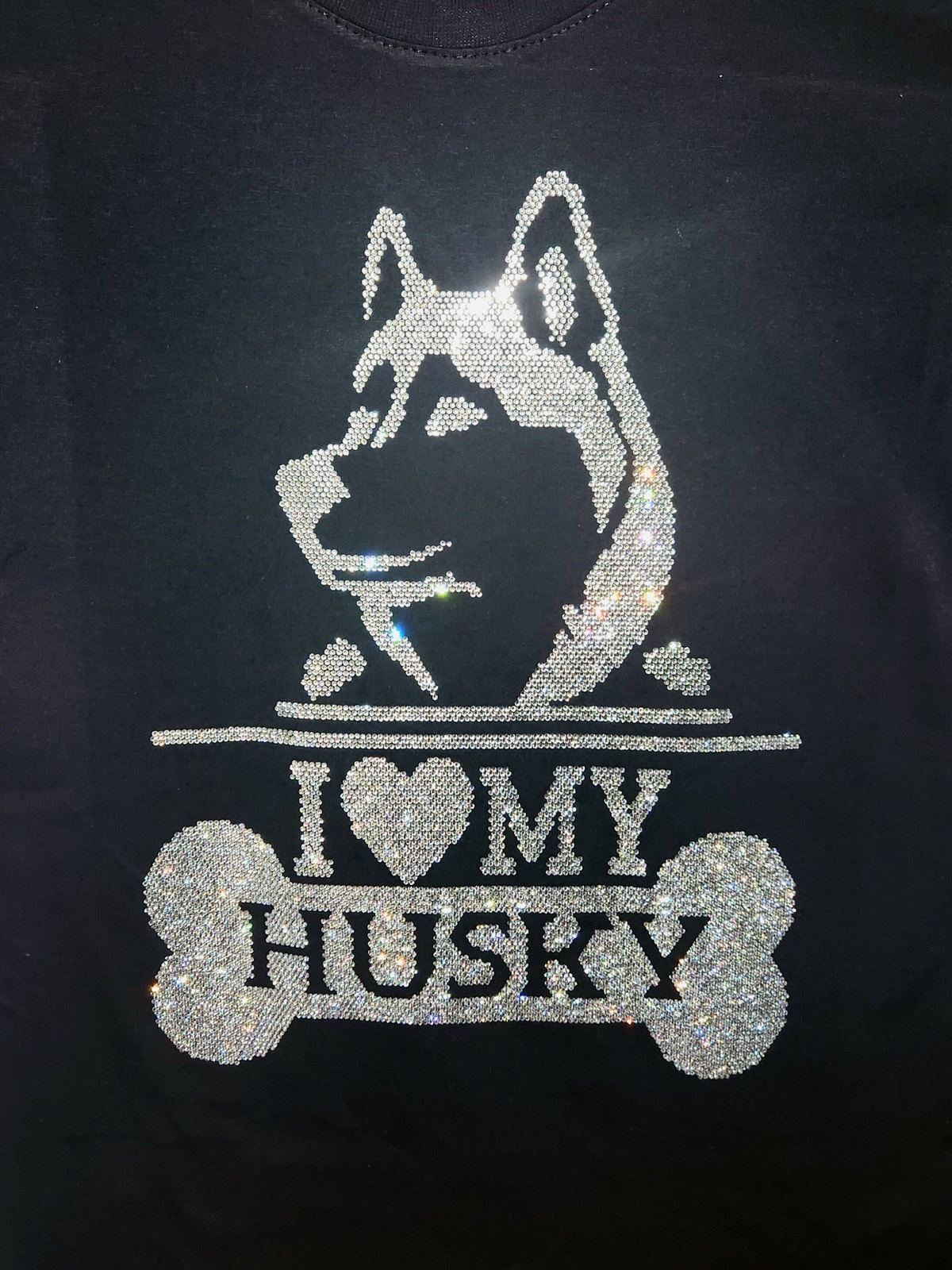 Love My Husky Puppy Rhinestone Bling Bling Short Sleeve T-shirt, Perfect Gift for Dog Lovers