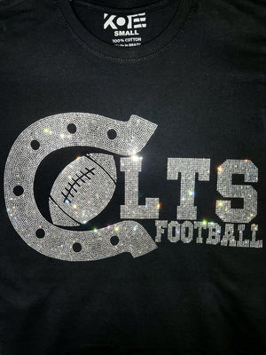 Colts Football Rhinestone Bling Bling Short Sleeve T-shirt