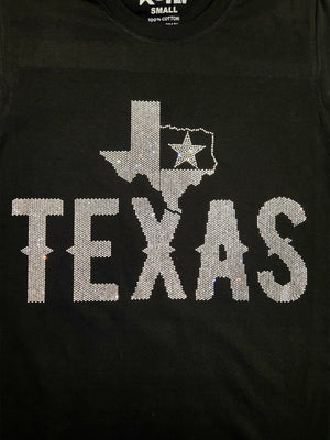 State of Texas with Map and LoneStar Rhinestone Bling Bling Short Sleeve T-shirt