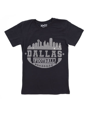 Dallas Football City Silhouette Rhinestone Bling Bling Short Sleeve T-shirt