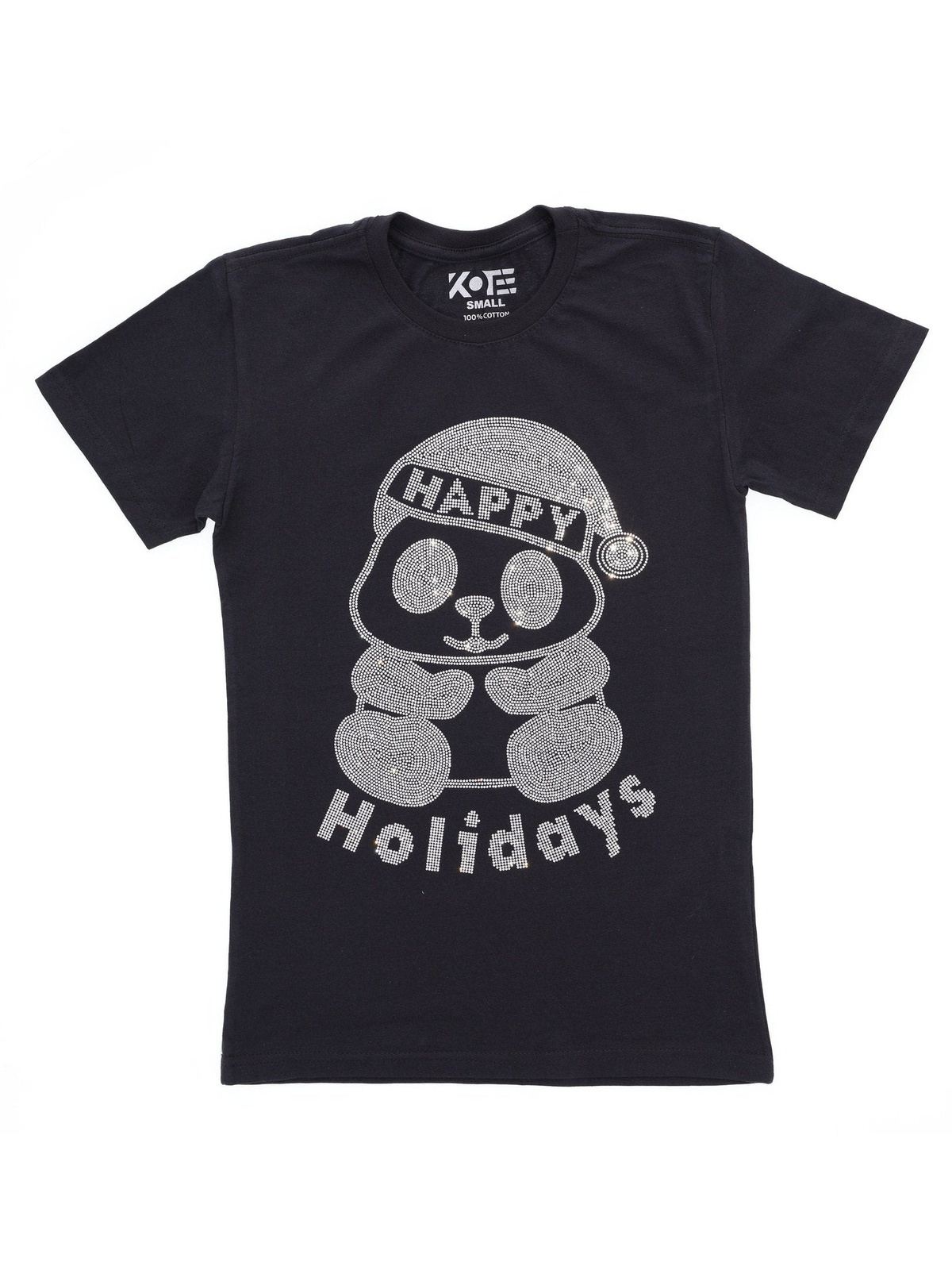 Christmas Panda Happy Holidays Rhinestone Bling Bling Short Sleeve T-shirt