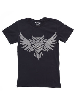 Night Owl Rhinestone Bling Bling Short Sleeve T-shirt