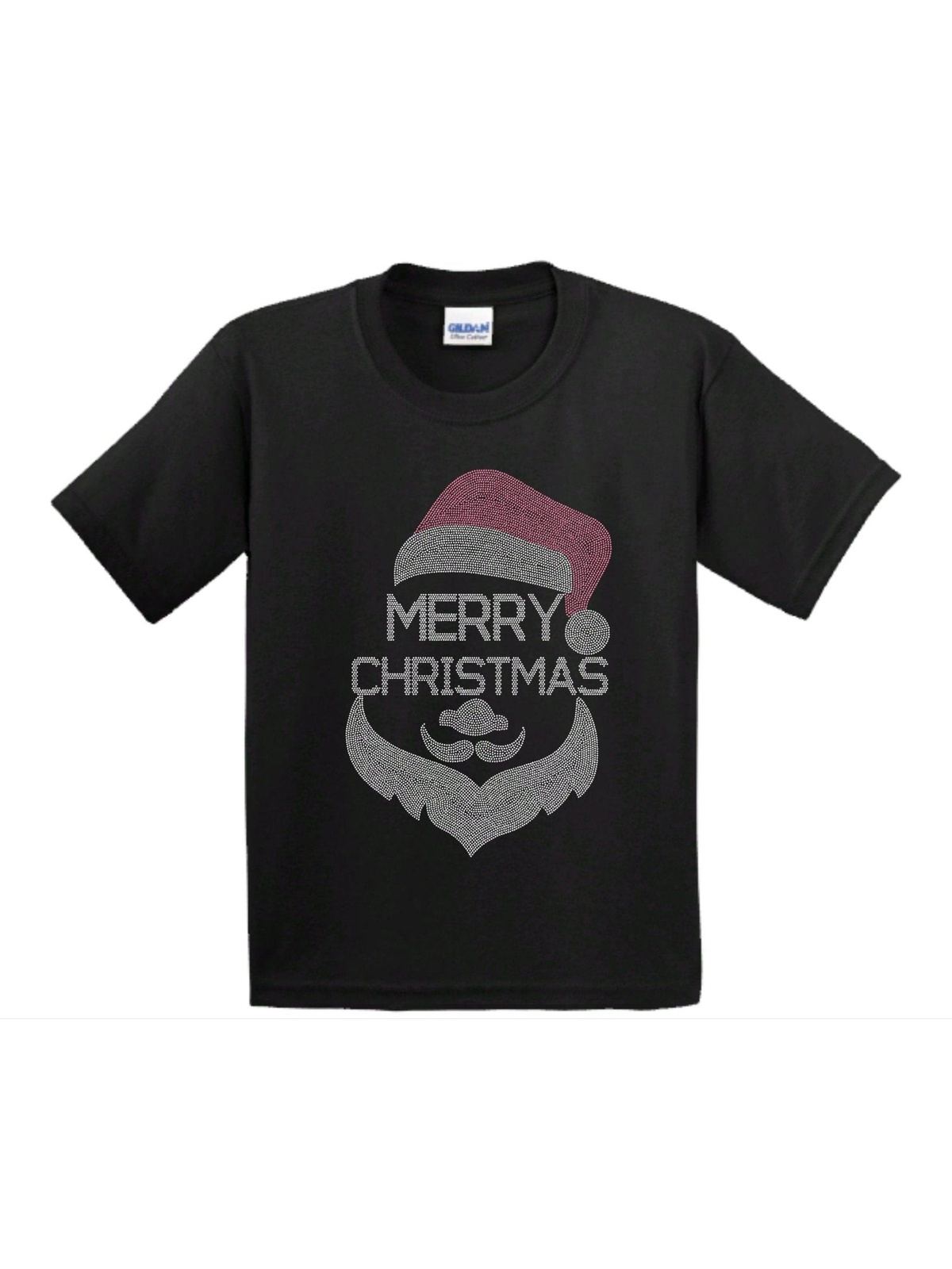 Santa Merry Christmas Rhinestone Bling Bling Short Sleeve T-shirt