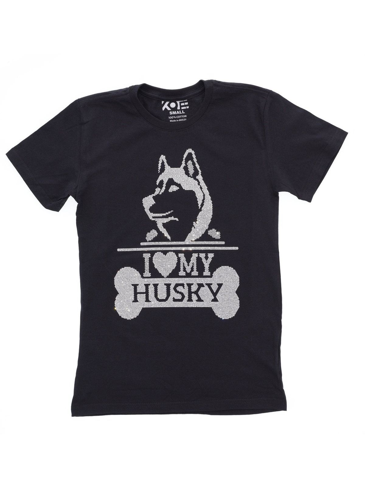 Love My Husky Puppy Rhinestone Bling Bling Short Sleeve T-shirt, Perfect Gift for Dog Lovers