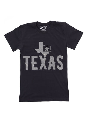 State of Texas with Map and LoneStar Rhinestone Bling Bling Short Sleeve T-shirt