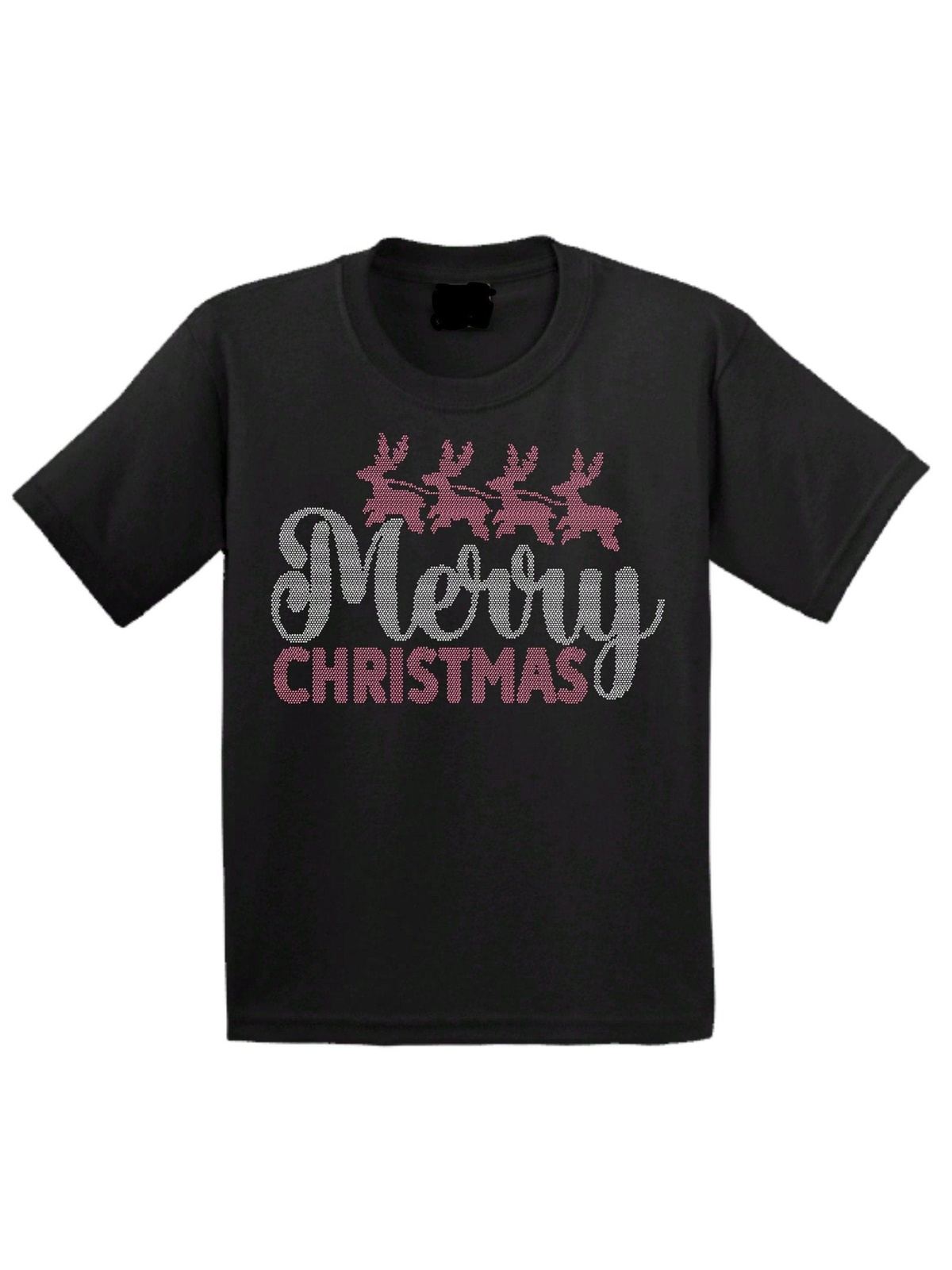 Merry Christmas with Reindeers Rhinestone Bling Bling Short Sleeve T-shirt