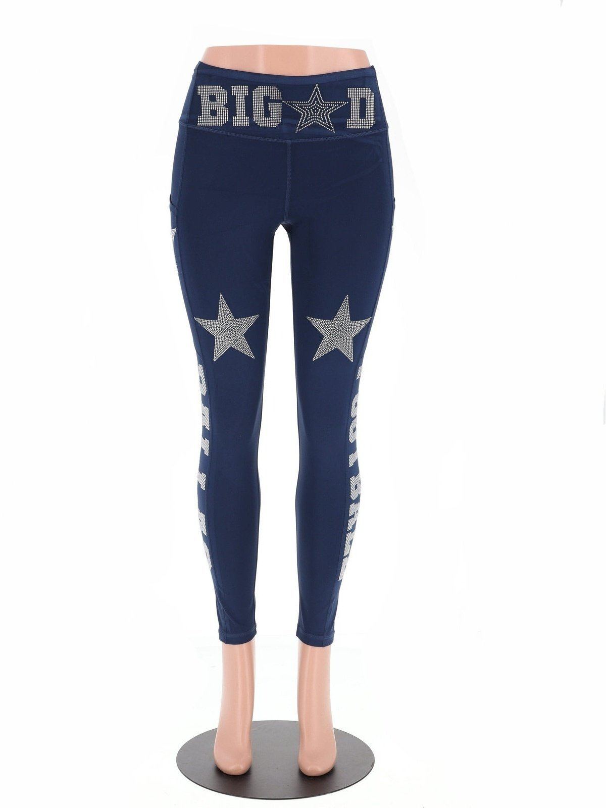 New Big-D with Two Stars over Knee only Active Wear Yoga Pant Women Football Yoga Leggings with side Pocket