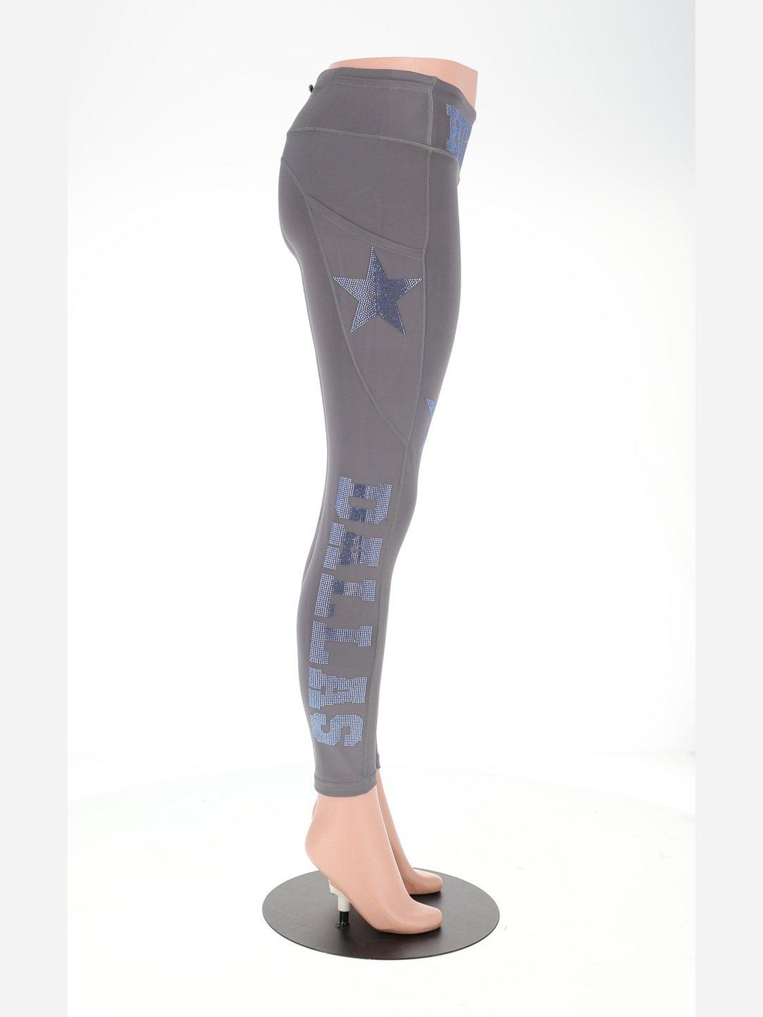 Dallas Football Big - D Both legs and Front Rhinestone Leggings With Active Wear Yoga Pant Women Football Yoga Leggings with side Pocket