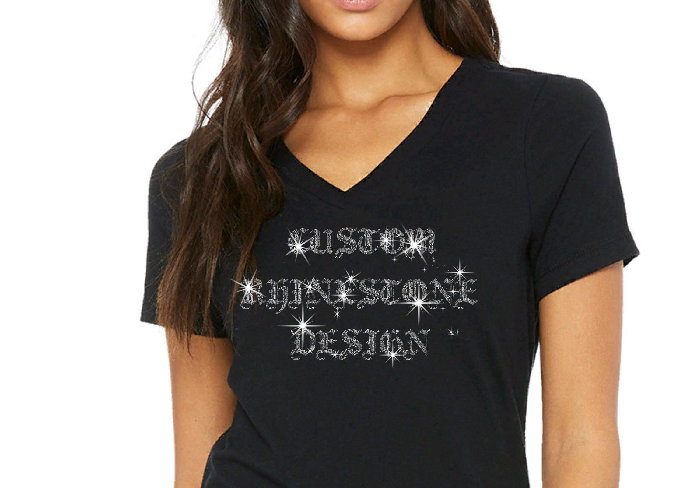 Custom Design Rhinestone V-Necks T-Shirt