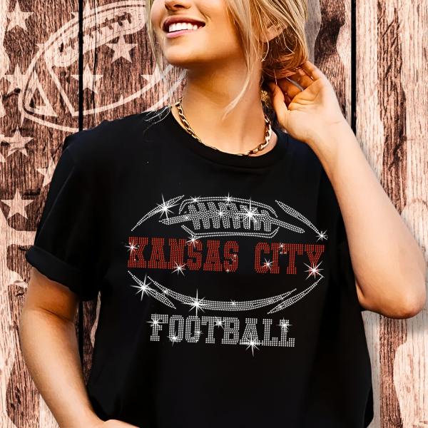 Kansas City Rhinestone T-Shirt, Glittering Style Football Game Tee, Fashionable Sunday Design Shirt, Sparkling Trendy Tee Gift for Team Fans
