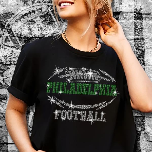 Philadelphia Rhinestone T-Shirt, Unique Design Ideal Gift Football Tee for Game Day, Quality and Durable Chic Shirt, Trendy Sport Fan Shirt