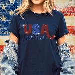 USA Est 1776 Rhinestone T-Shirt, Independence & Memorial Day Shirt, Americans' Patriotic Shirt, Fourth of July Shirt, Gift Tee for Veterans