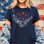 America Est 1776 Eagle Rhinestone T-Shirt, American Pride Shirt, Independence Day Celebration Apparel, Freedom Shirt, 4th of July Shirt