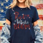 American Girl Rhinestone T-Shirt with Handwriting Design, Women's Favorite Memorial Day Tee, Independence Day Patriotic Gift for Her