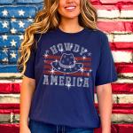 Howdy America with Hat Rhinestone T-shirt, Independence Day Apparel, Fourth of July Tee Shirt, American Pride Shirt, USA Patriotic Shirt