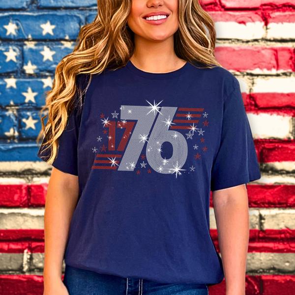 1776 America Rhinestone T-shirt, Independence Day Shirt, Patriotic USA Shirt, Fourth of July Tee, Liberty Freedom Shirt, Veteran Gift