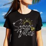Summer Vibes Rhinestone T-Shirt, Sunshine and Heart Shirt, Family Camping Beach Trip Tee, Perfect Gift for Summer Holiday & Vacation