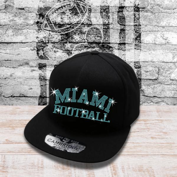 Miami Football Rhinestone Cap, Sport Season Cheer Hat, Fans Game Day Tailgating Cap, Outdoor Headwear Gift for Sports Team Supporters