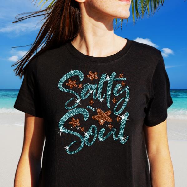Salty Soul Rhinestone T-Shirt, Ocean Lover Shirt, Family Matching Shirt, Beachy Shirt, Tropical Shirt,  Summer Vacation Beach Gift