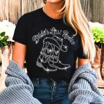 Bride's Last Rodeo with Boots Rhinestone T-Shirt, Western Bachelorette Merch, Cowgirl Bride Wedding gift, Western Bridal Party Shirt