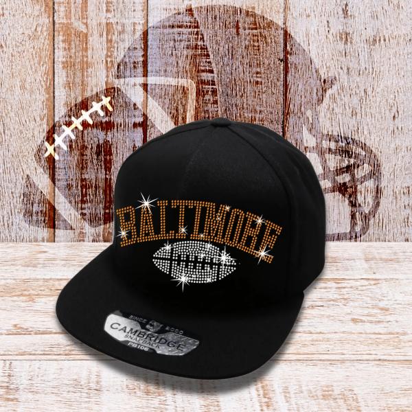 Baltimore Football Rhinestone Snapback Cap, Outdoor Streetwear Sports Hat, Adjustable Game Day Cap for Team Fans, Tailgating Headwear