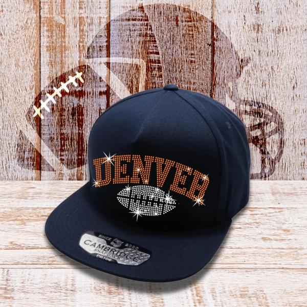 Denver Football Rhinestone Snapback Cap, Sparkle Cheering Headwear, Supporters' Game Day Summer Hat, Unique Design Gift for Sport Lovers