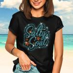 Salty Soul Rhinestone T-Shirt, Tropical Sunshine Top, Summer Vibes Tee-Shirt, Ocean Beach Lover Gift Shirt, Vacation Trip & Travel Outfit.
