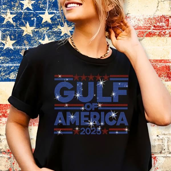Gulf Of America 2025 Rhinestone T-Shirt, Patriotic Vintage Tee-Shirt, Cruise Gift Shirt, American Pride Shirt, Funny Liberal Gift