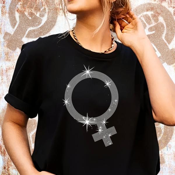 Feminism Symbol Rhinestone T-shirt, Feminist Shirt, Gender Equality Shirt, Resistance Shirt, Women's Empowerment Shirt, Social Justice Tee