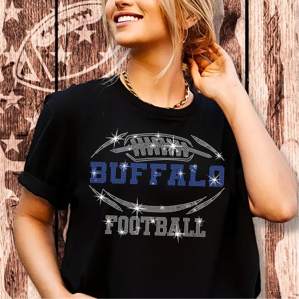 Buffalo Rhinestone T-Shirt, Dazzling Sparkling Football Fan Shirt, Bling Gameday Team Tee, Unique Design Gift Tee, Glitter Football Game Top