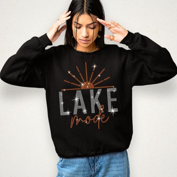 Lake Mode with Sun Rhinestone T-Shirt, Summer Travel Shirt, Camper Sunshine Shirt, Family Vacation Trip Tee, Casual Beach Shirt