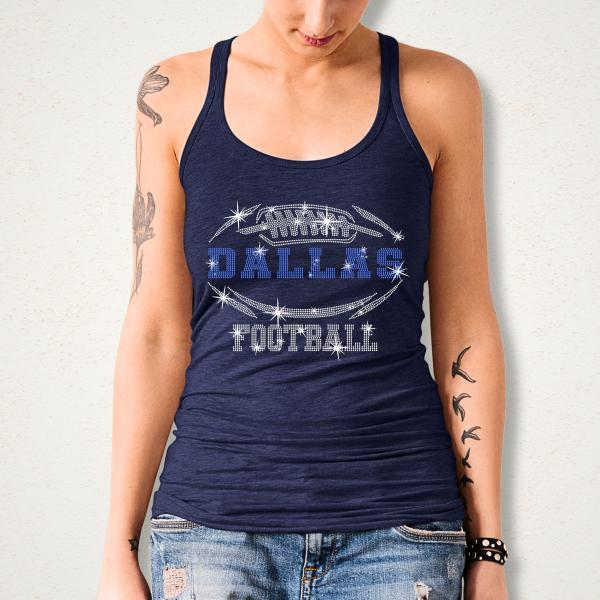 Dallas Rhinestone T-Shirt, Football Team Fans Gameday Apparel, Shiny Chic Bling Glitter Shirt, Casual Sportwear Tailgate Bright Tee