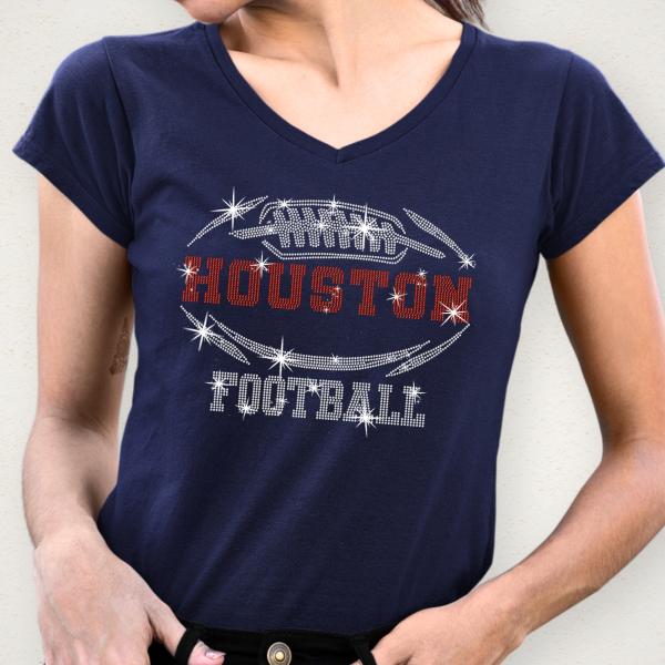 Houston Rhinestone T-Shirt, Sunday Football Game Day Trend Shirt, Fashion Style Shiny Chic Tee, Design Team Unique Gift Shirt
