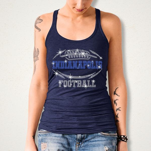 Indianapolis Rhinestone T-Shirt, Fit Style Football Game Shirt, Trend Fashion Style Shiny Shirt, Casual Sportwear Tailgate Trend Tee