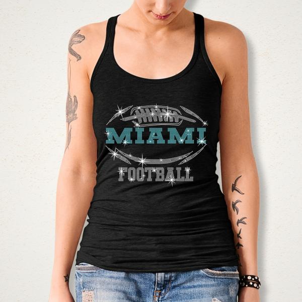 Miami Rhinestone T-Shirt, Dazzling Football Tee-Shirt, Glittering Style Fan Shirt, Sparkling Design Tee, Game Day Sports Teams Shirt
