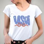 USA With Ribbon Rhinestone T-Shirt, Memorial Day Shirt, Mommy Patriotic Shirt, USA Pride Tee, Unique Design Tee-Shirt for Fourth of July