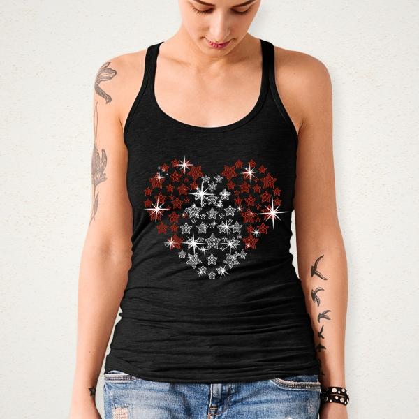 Heart Stars Rhinestone T-Shirt, Red White and Blue Colors Tee, Independence & Memorial Day Gift for All American, USA Pride Shirt