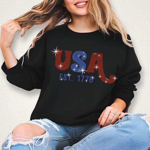 USA Est 1776 Rhinestone T-Shirt, Independence & Memorial Day Shirt, Americans' Patriotic Shirt, Fourth of July Shirt, Gift Tee for Veterans