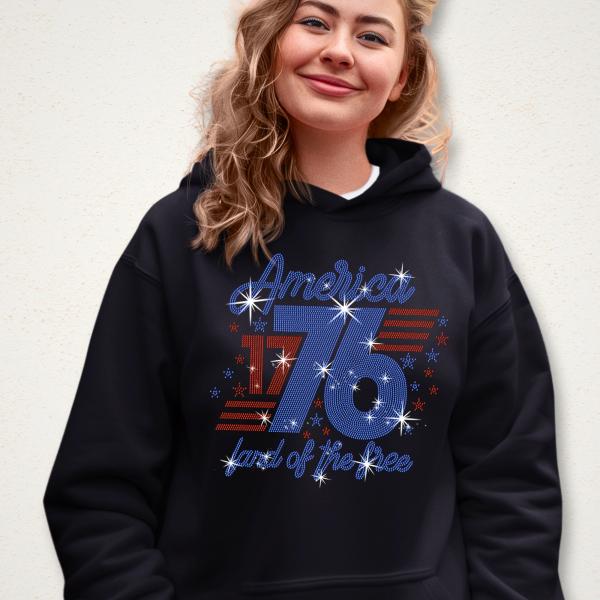 America 1776 Land Of The Free Rhinestone T-Shirt, Independence & Memorial Day Shirt, Unique Design Patriotic Tee Gift for Americans