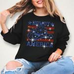 Howdy America With Hat Rhinestone T-Shirt, USA Cowgirl Hat Stars & Stripes Flag Shirt, Cute Independence Day tee for All American