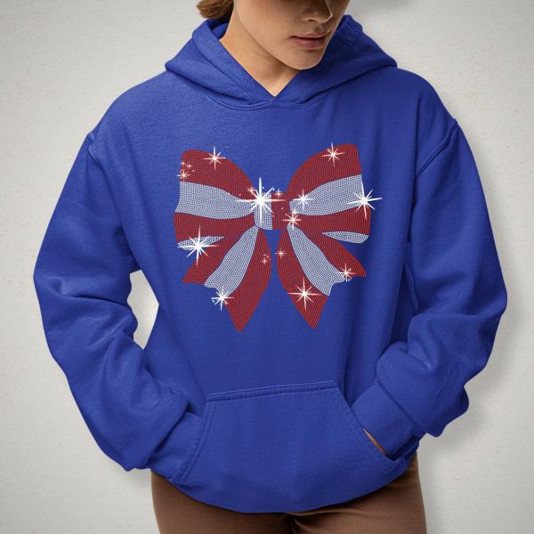 Coquette Bow USA Rhinestone T-shirt, Vintage American Shirt, Memorial day Shirt, Tee for Fourth of July Party, Women's Patriotic Shirt