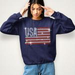 USA Flag Rhinestone T-shirt, American Veterans Apparel, Fourth of July Shirt, Independence Day Shirt, Ladies Patriotic Pride Shirt