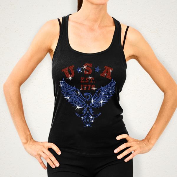USA EST 1776 Eagle Rhinestone T-Shirt, Fourth of July Sublimation Design Tee, Freedom & Liberty Shirt, Unisex Patriotic American Shirt