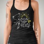 Summer Vibes Rhinestone T-Shirt, Sunshine and Heart Shirt, Family Camping Beach Trip Tee, Perfect Gift for Summer Holiday & Vacation