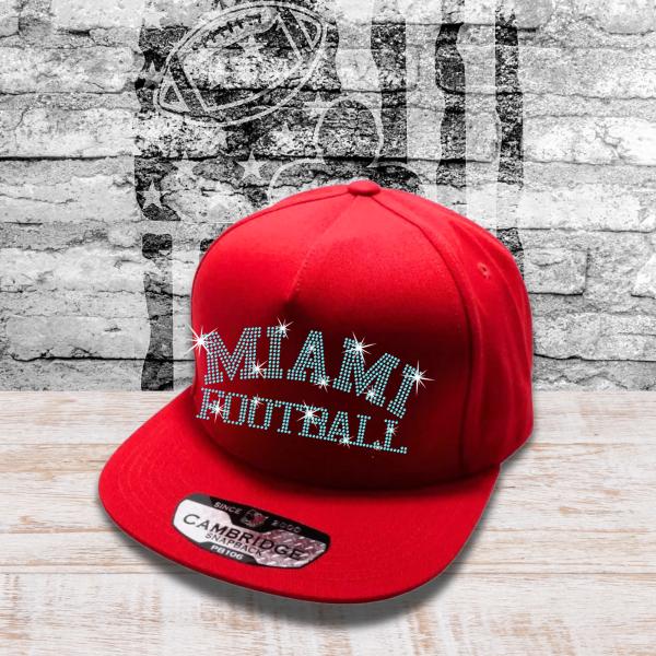 Miami Football Rhinestone Cap, Sport Season Cheer Hat, Fans Game Day Tailgating Cap, Outdoor Headwear Gift for Sports Team Supporters