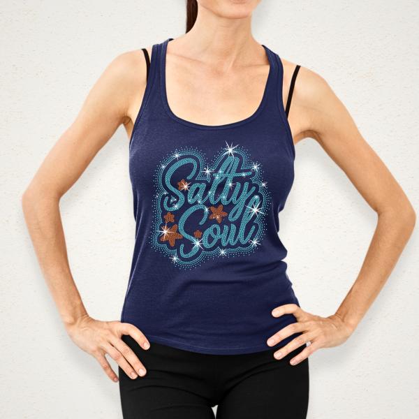Salty Soul Rhinestone T-Shirt, Tropical Sunshine Top, Summer Vibes Tee-Shirt, Ocean Beach Lover Gift Shirt, Vacation Trip & Travel Outfit.