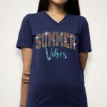 Summer Vibes Rhinestone T-Shirt, Vacation Trip Traveling Camping Tee, Retro Beach Party Lover Shirt, Tropical Clothing Gift For Adventurer